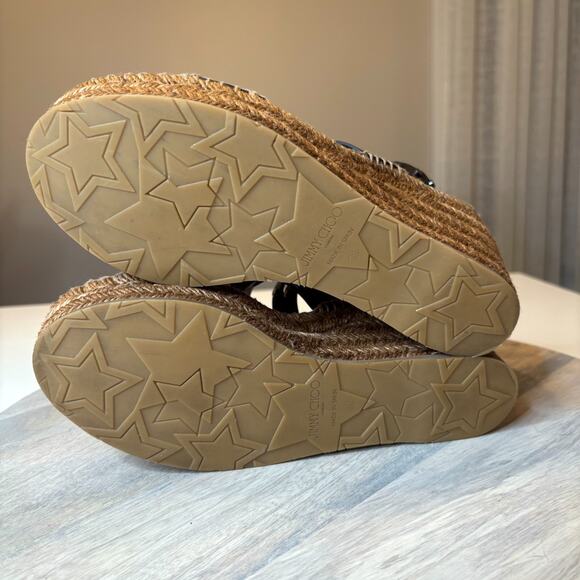 Authentic Jimmy Choo Raffia Calfskin Stud Danica Wedge Sandals US Size 8 EU 38 - Picture 12 of 12